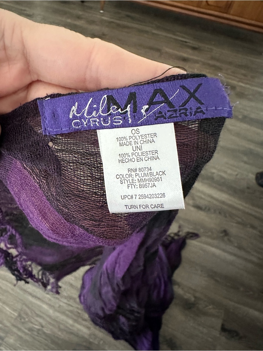 Max Azria Miley Cyrus Limited Edition Purple and Black Striped Lightweight Scarf - Picture 3 of 3